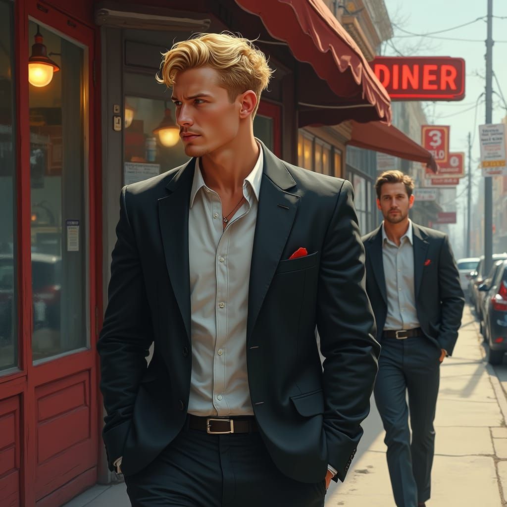 Hyper-Realistic Portrait of a Blond Athlete in Business Atti...