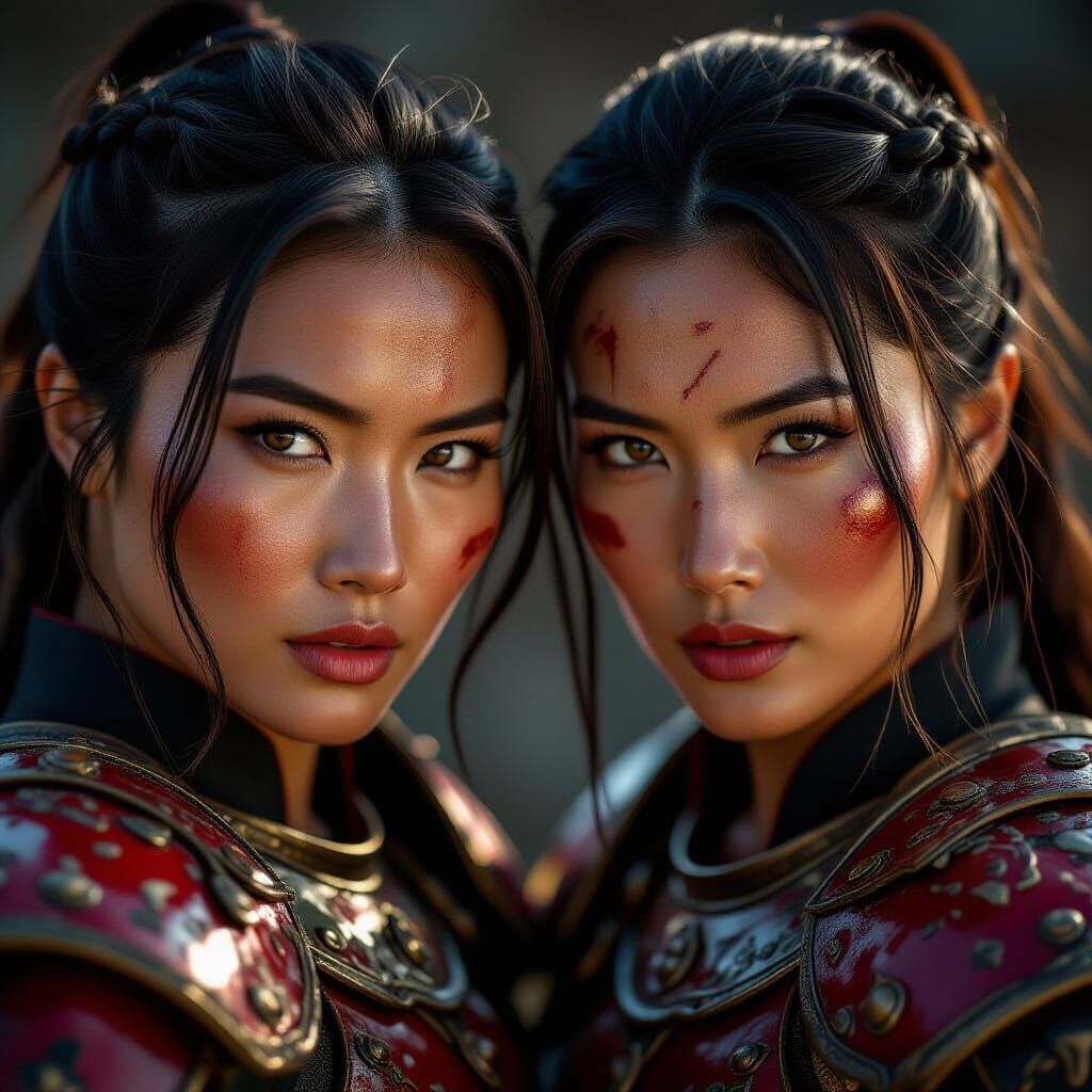 Close-Up of Fierce Asian Warrior Women in Battle