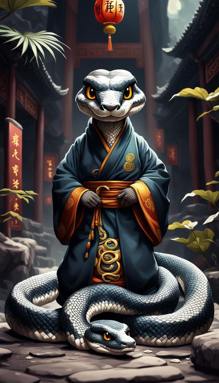 Chibi Snake Monk in Chinese Zodiac Poster