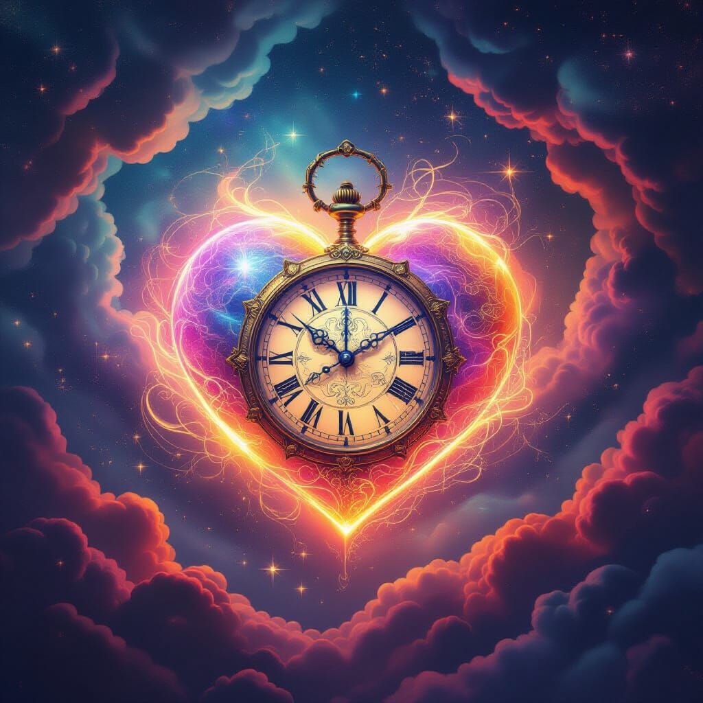 Cosmic Heart Clock in Psychedelic Style