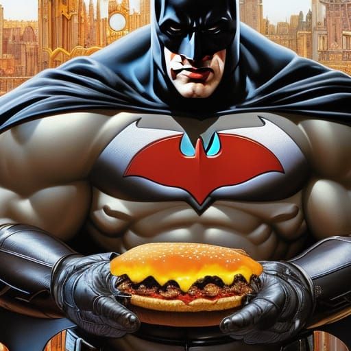 Batman's Rococo Cheeseburger Indulgence in Hyperdetail
