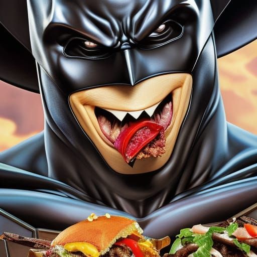 Batman's Rococo Cheeseburger Feast: Hyperdetailed Close-Up