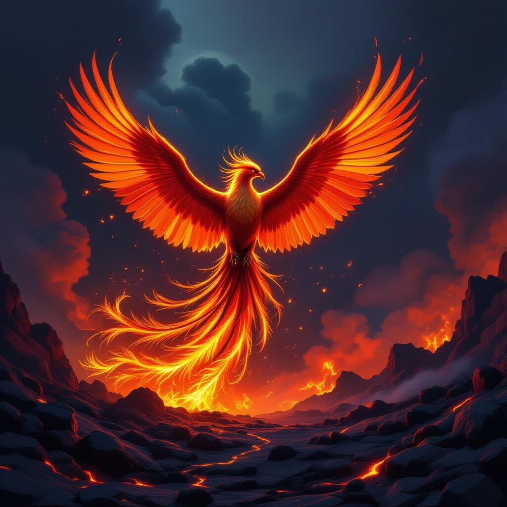 Majestic Phoenix Rises from Volcanic Ashes