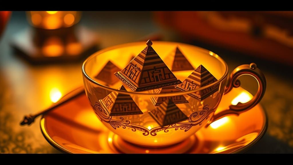 Antique Teacup Filled with Miniature Pyramids