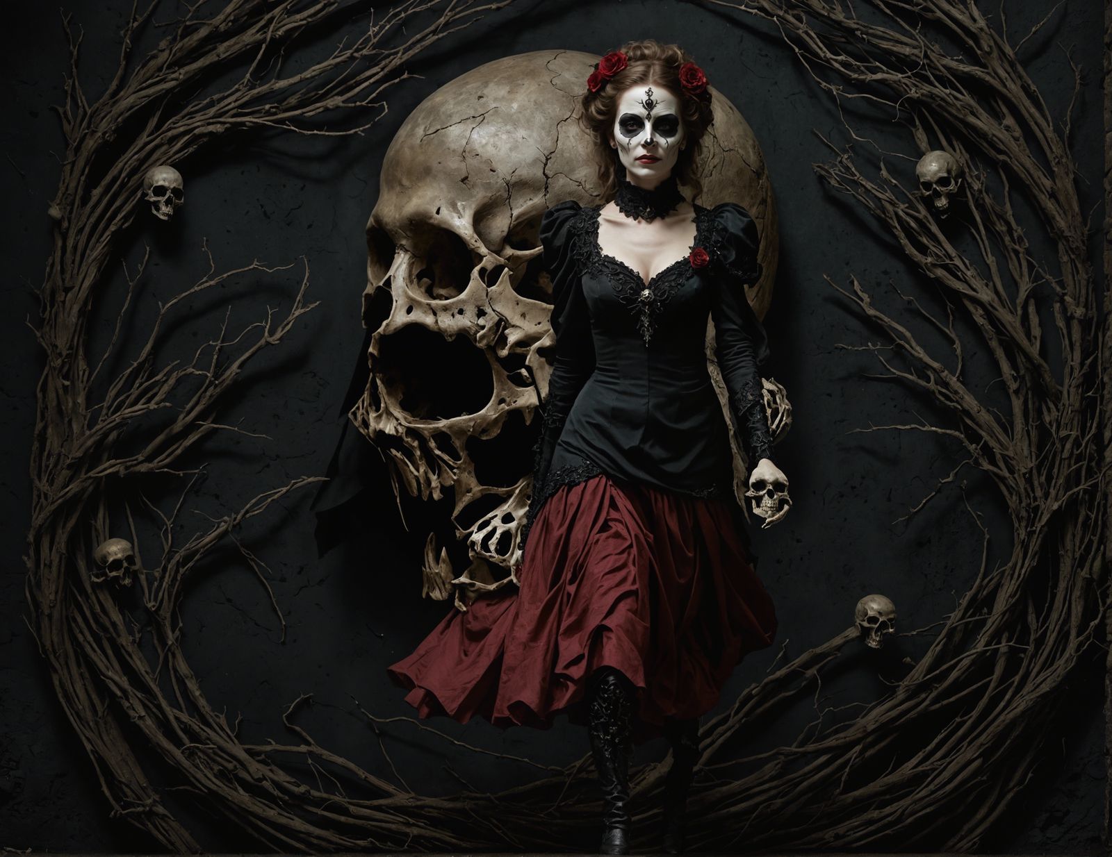 Masquerade Lady with Skull Background