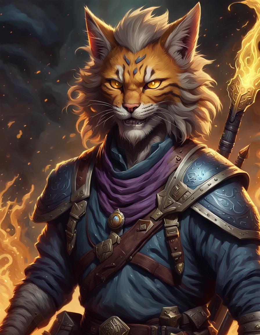 Tabaxi Wizard Engineer Portrait in Dark Fantasy Style