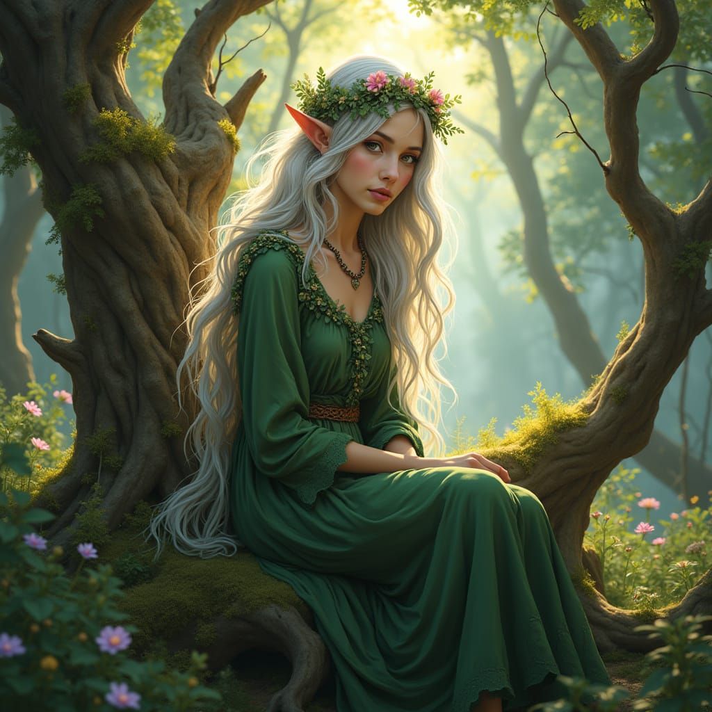 Enthroned Forest Elf Queen in Sunlight