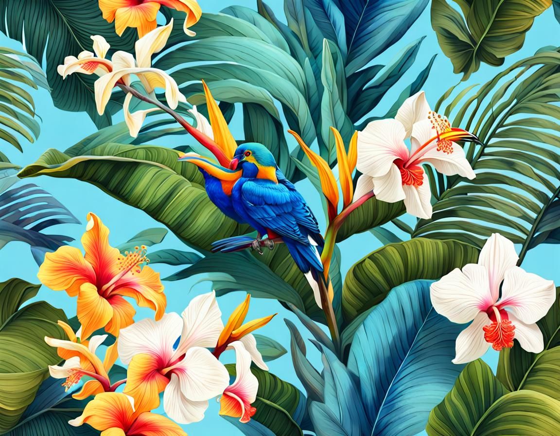 Elegant Tropical Island Paradise in Realistic Style