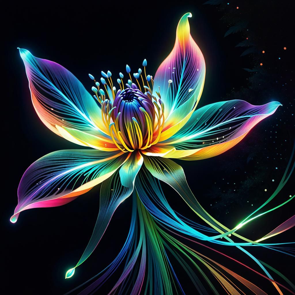 Luminous Flower with Fiber Optics Rainbow Collage