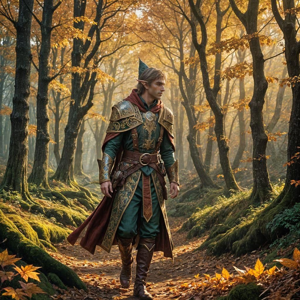 Epic Elf in Autumn Forest, Hyperdetailed Art