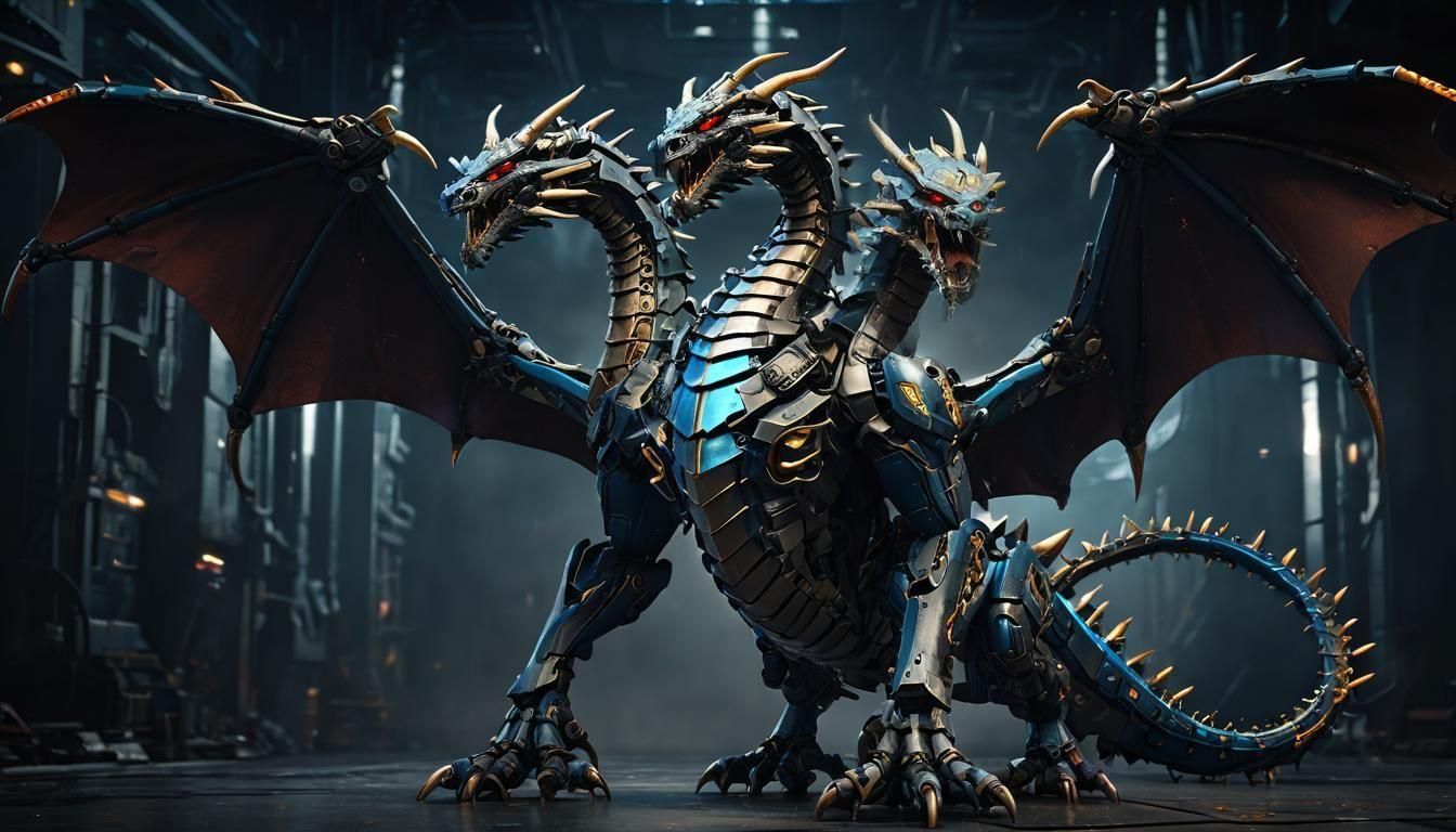 Mechanical Hydra Dragon in Detailed 3D Anime Art