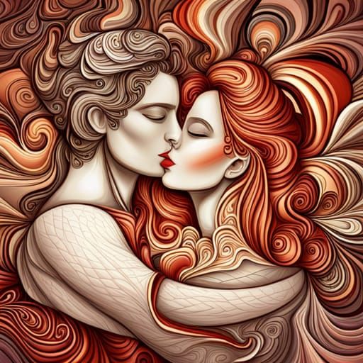 Romeo and Juliet Kissing in Jamaica: Abstract Vector Art