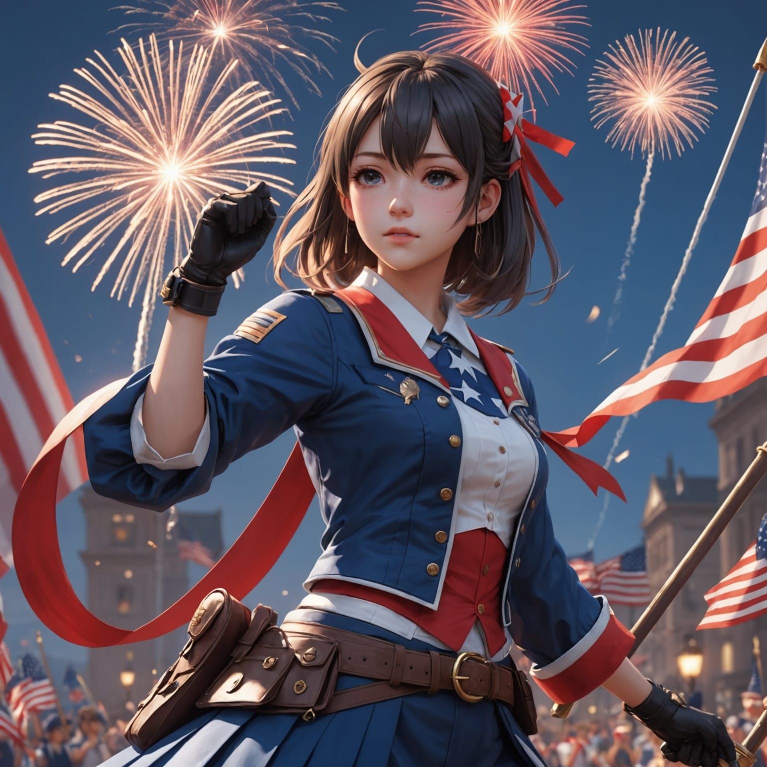 Detailed 3D Anime Art of Fourth of July