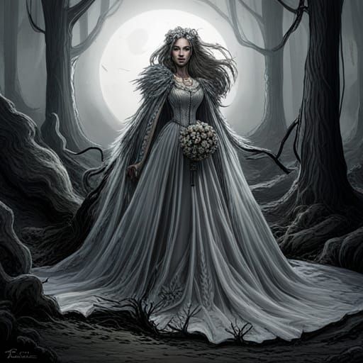 Black Fantasy Wedding Dress in Horror Style