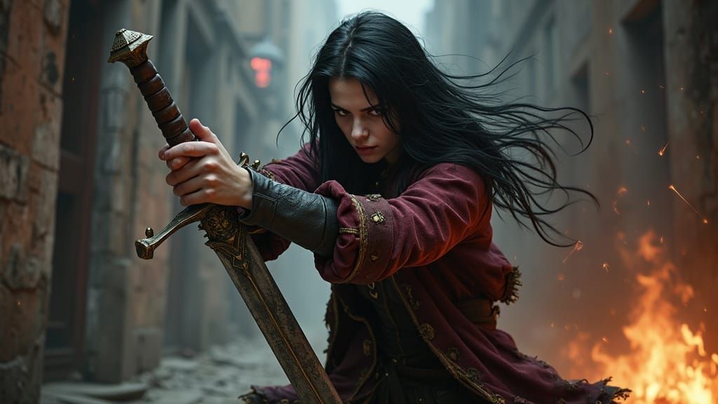 Gritty Urban Warrior in Smoky Alley