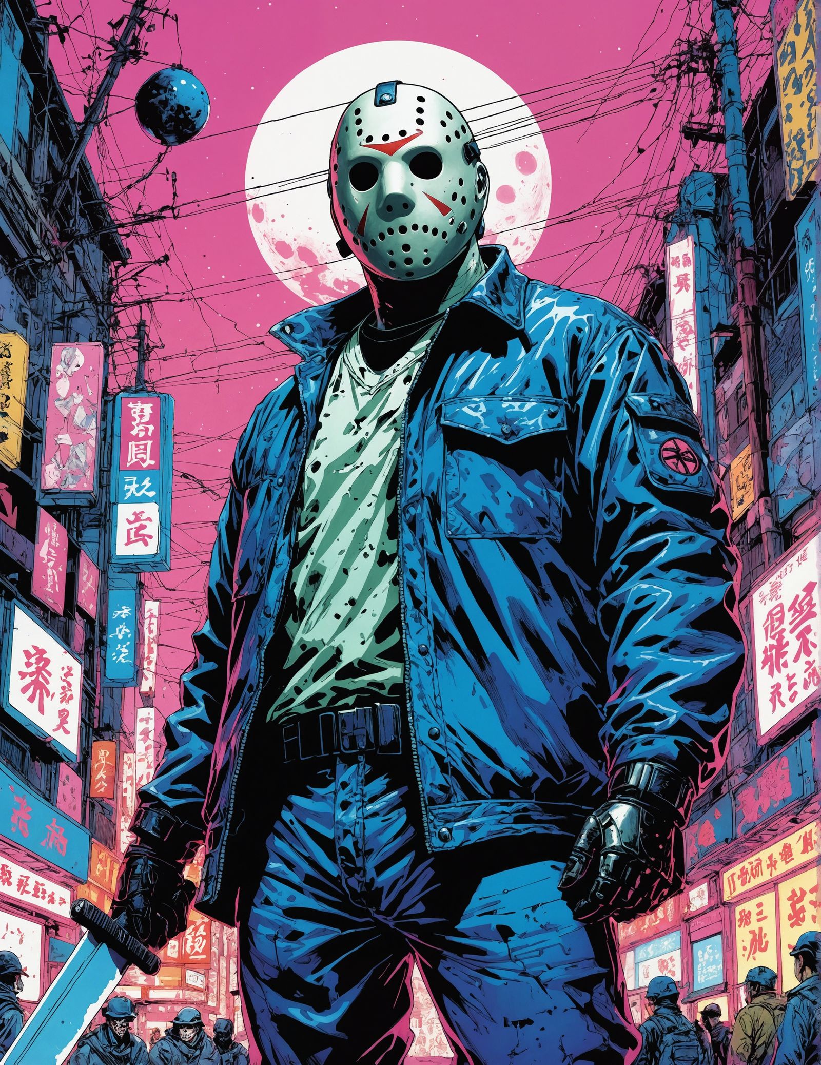 Vaporwave Jason Voorhees: Manga-Inspired Concept Art