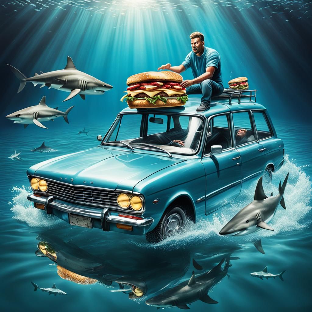 Man Eats Sandwich in Shark-Infested Waters