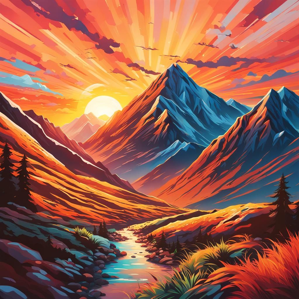 Hyperrealistic Sunrise Over Mountains Concept Art