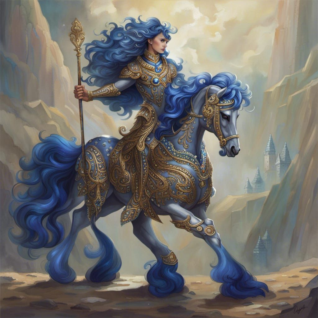 Regal Sapphire Centaur in Gleaming Gemstone Armor