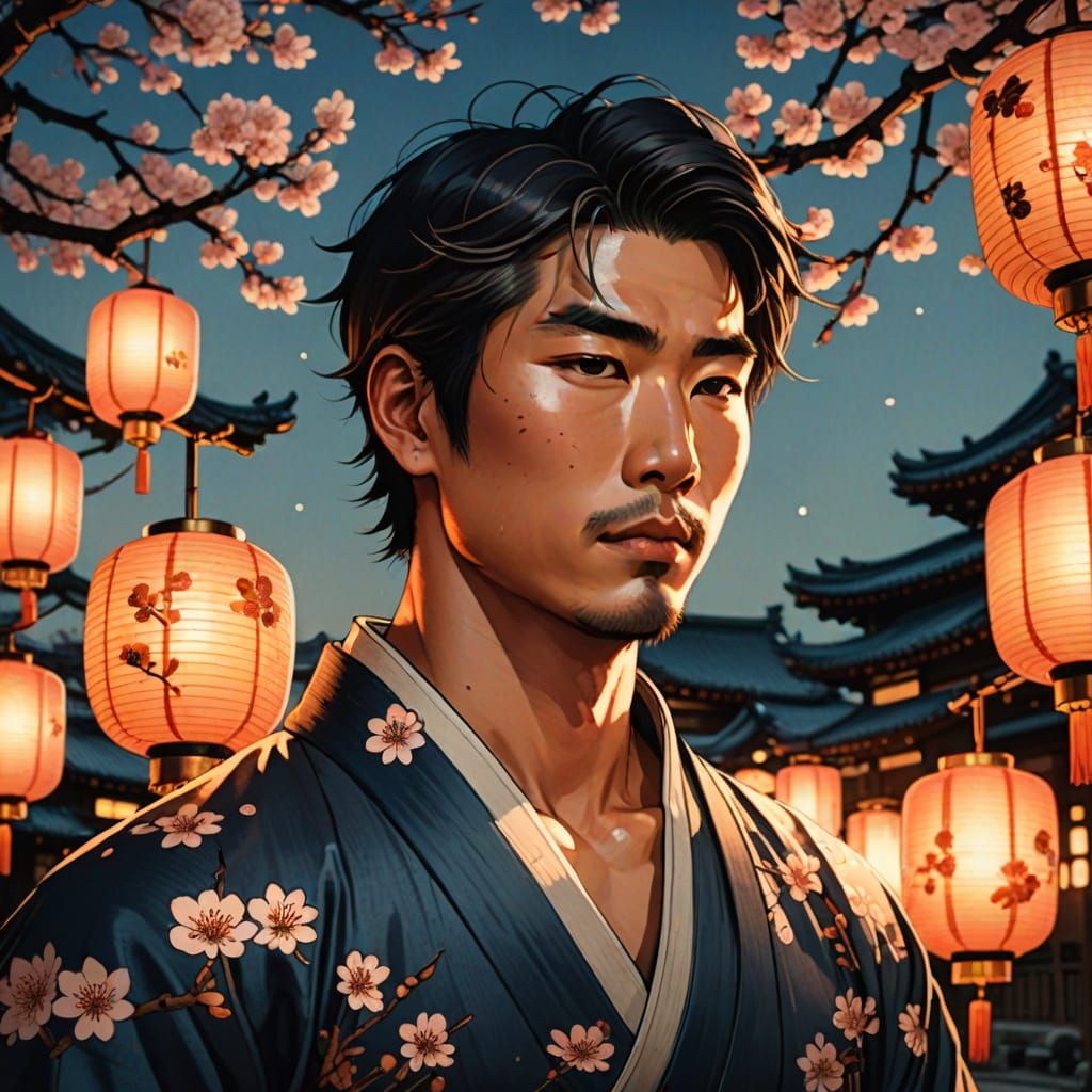 Gorgeous Gay Men at Sundown in Ukiyo-e Style