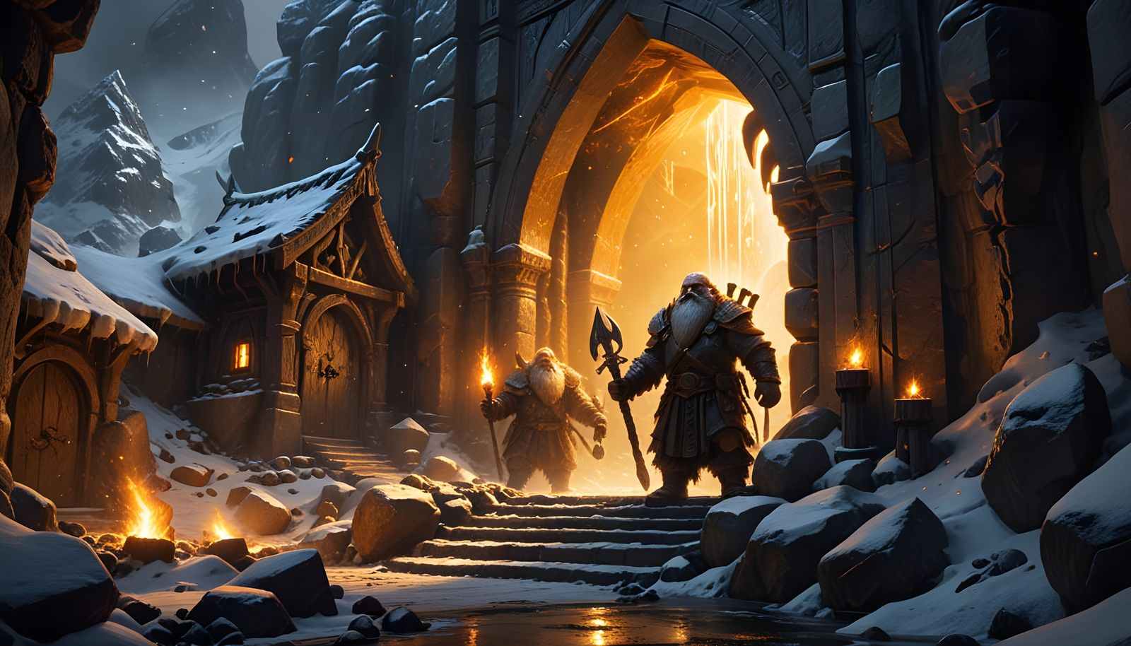 Dwarven Mine Entrance in Frozen Landscape