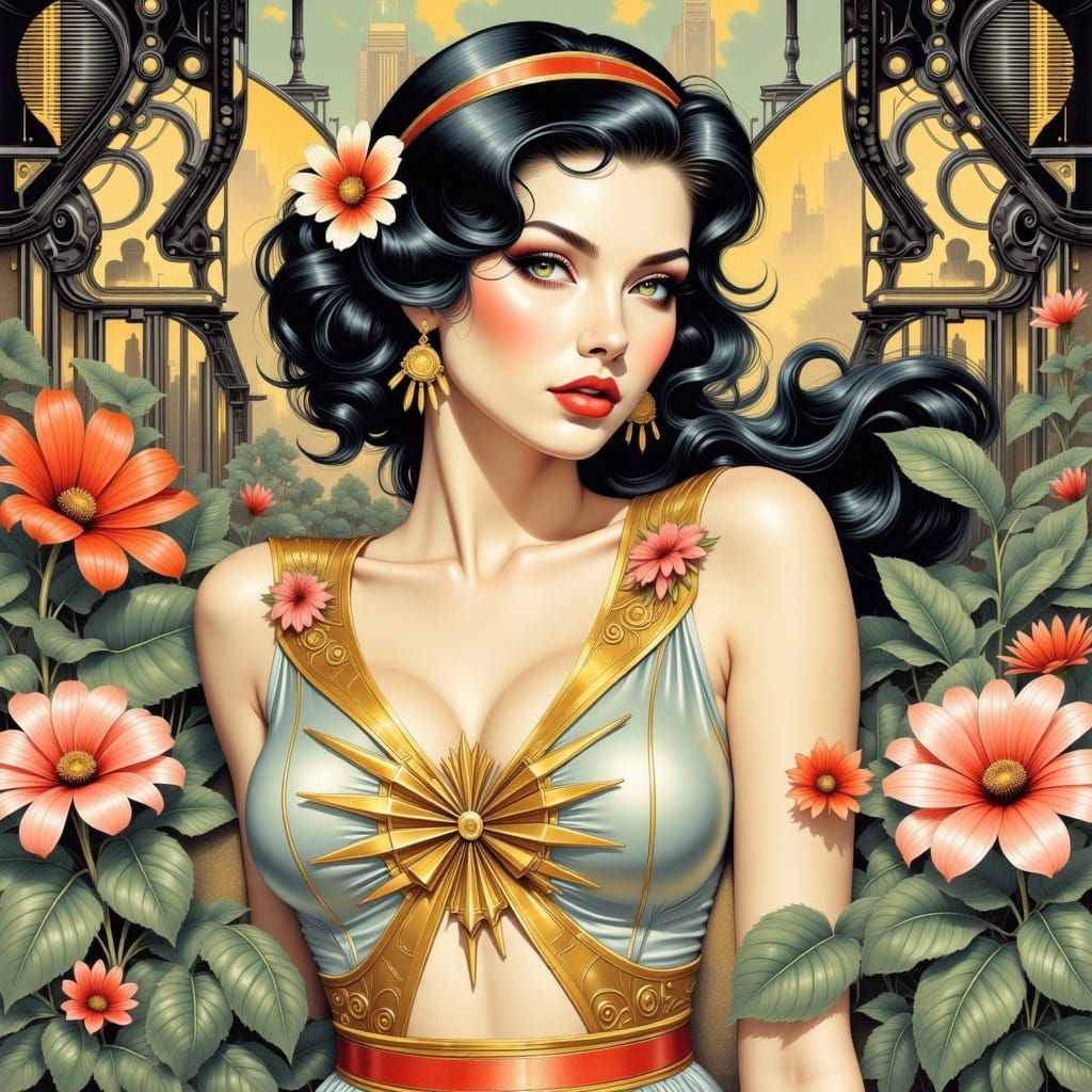 Sensual Art Nouveau Goddess Awakens in Futuristic Eden