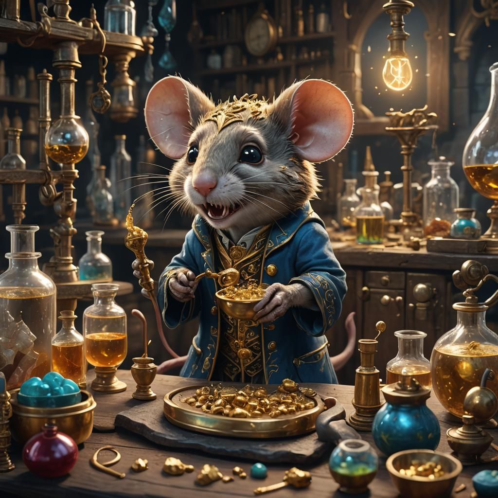 Mouse Alchemist Turns Teeth into Gold: Fantasy Art