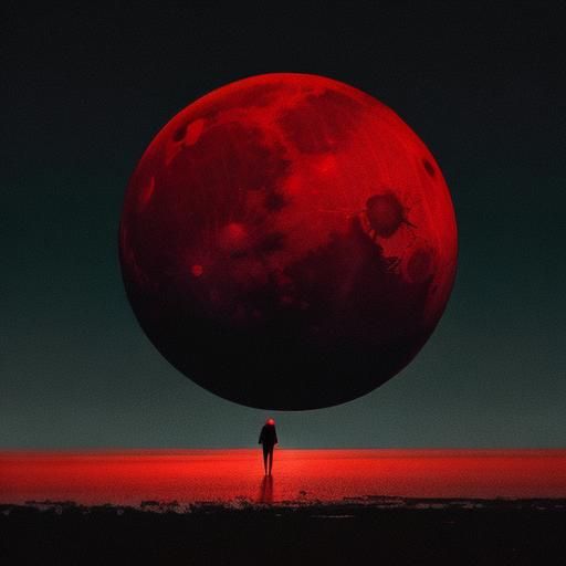 Vivid Red Moon in Dark Sky