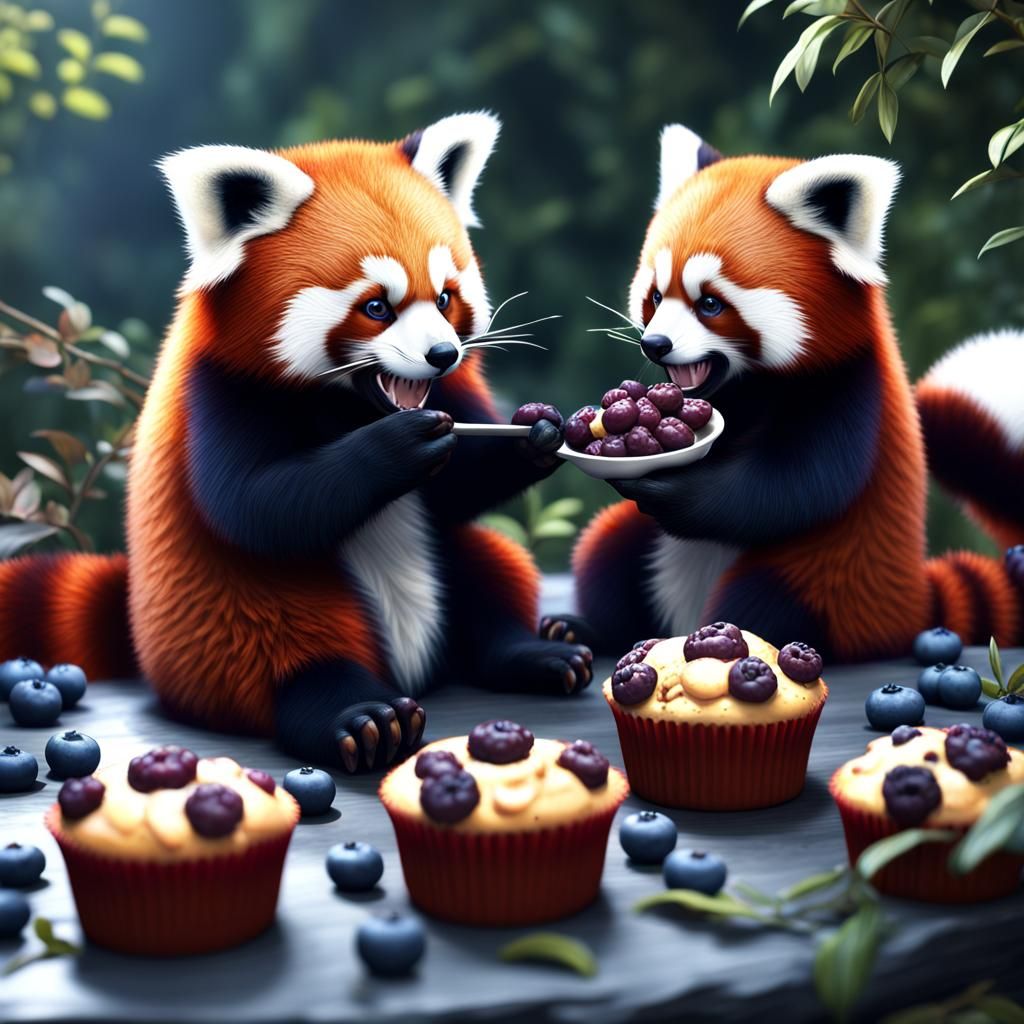 Red Pandas Delight in Blueberry Muffins