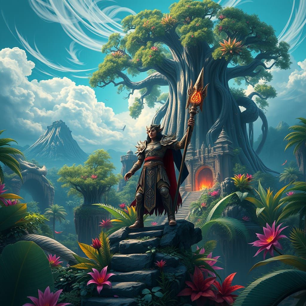 Mystical Amazonian Warrior in Epic Fantasy RPG Game