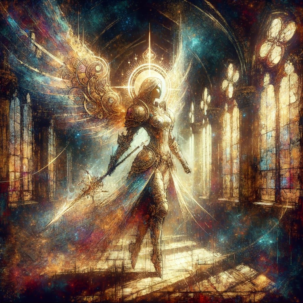 Aasimar Champion in Abstract Ink Style