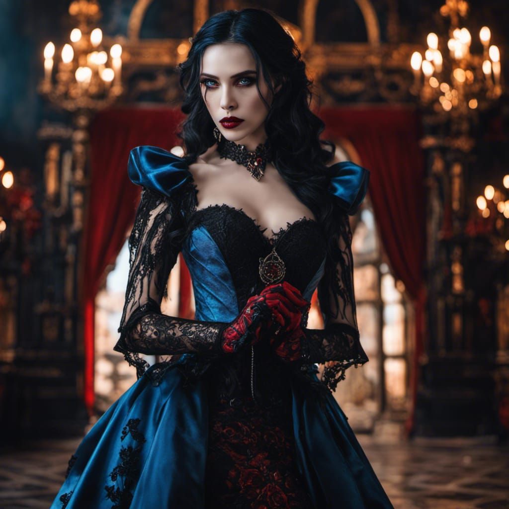 Female Vampire with Fangs in Gothic Attire