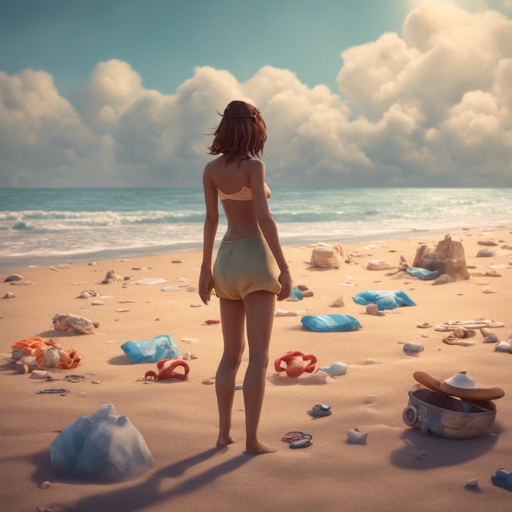 Woman on Beach in 3D Digital Art Style