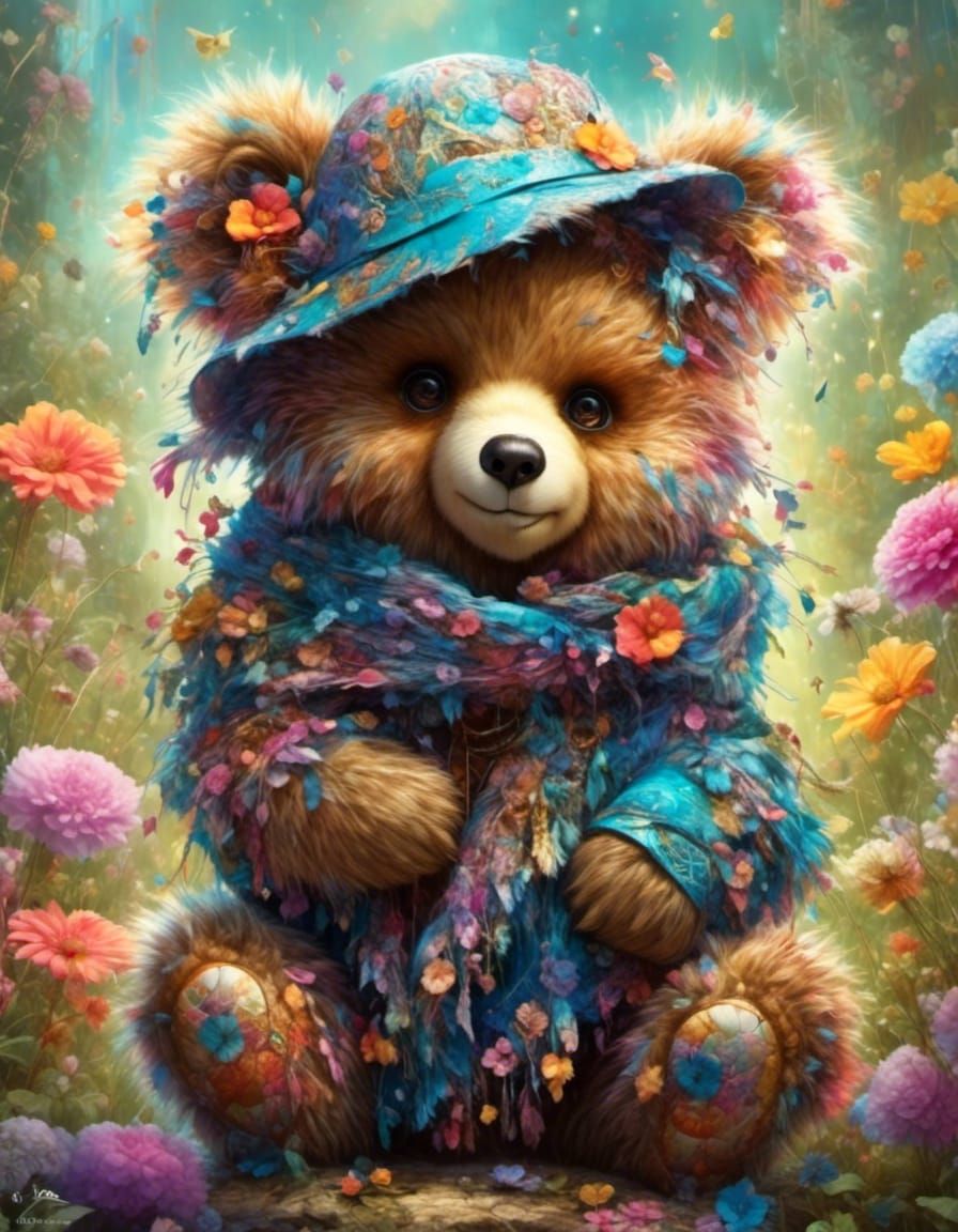 Hyperreal Colorful Teddy Bear: Softest, Fluffiest, Cutest