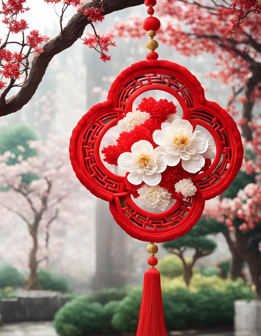 Chinese New Year Knot Pendant with Peonies