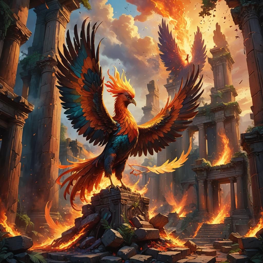 Phoenix Rising: Fantasy Art in Oil Painting Style