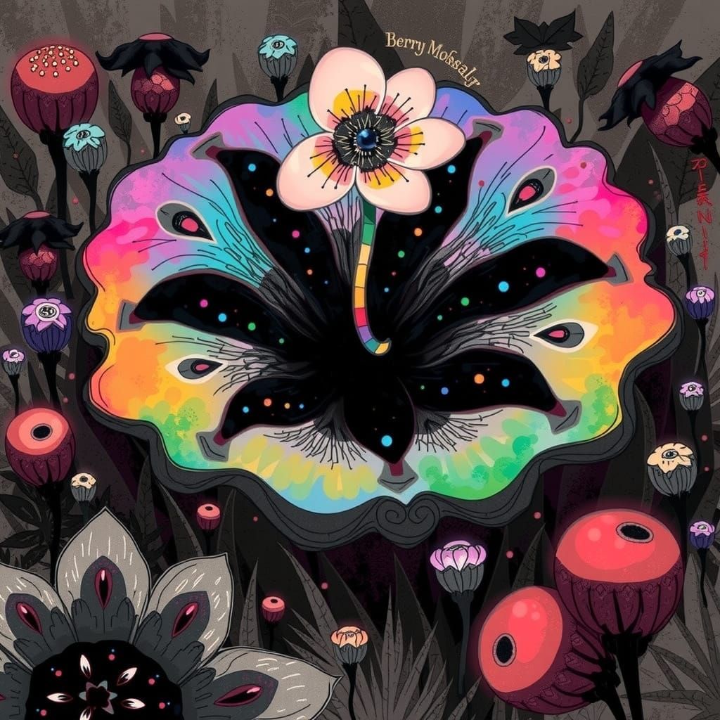 Vibrant Rainbow Beast in Whimsical Forest Landscape