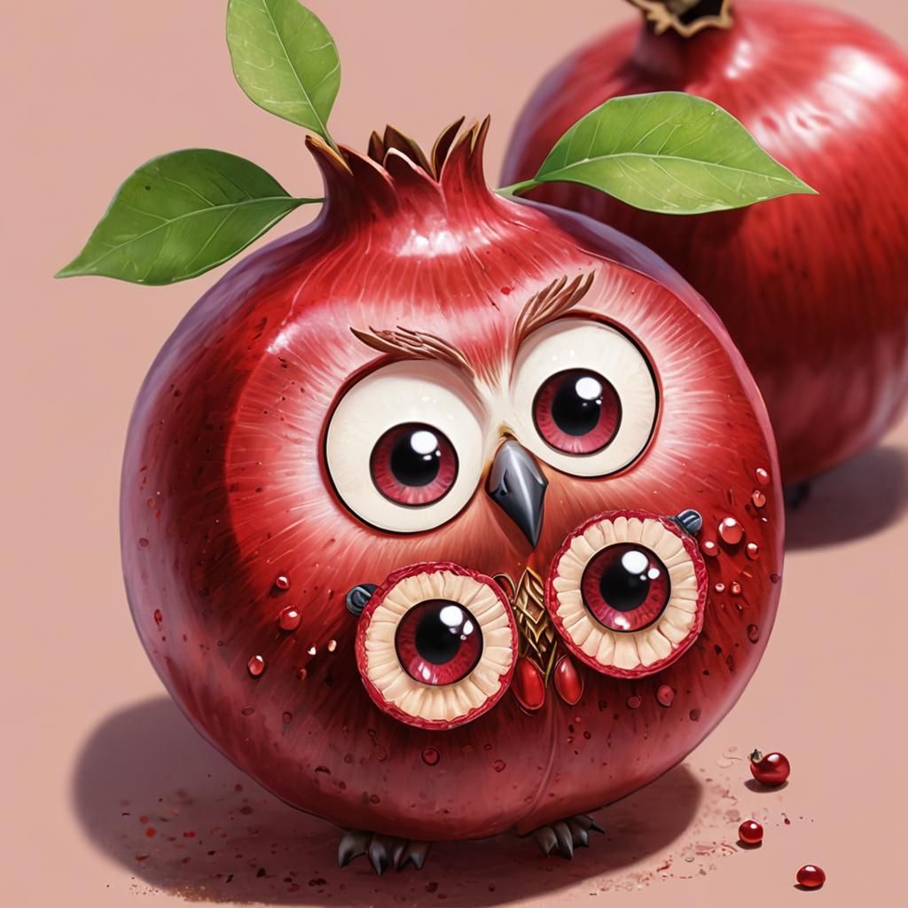 Chibi Owl Pomegranate Seeds in Anime Style