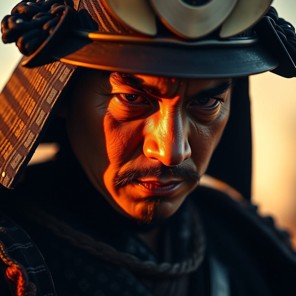 Baroque Samurai Portrait in Warm Golden Light