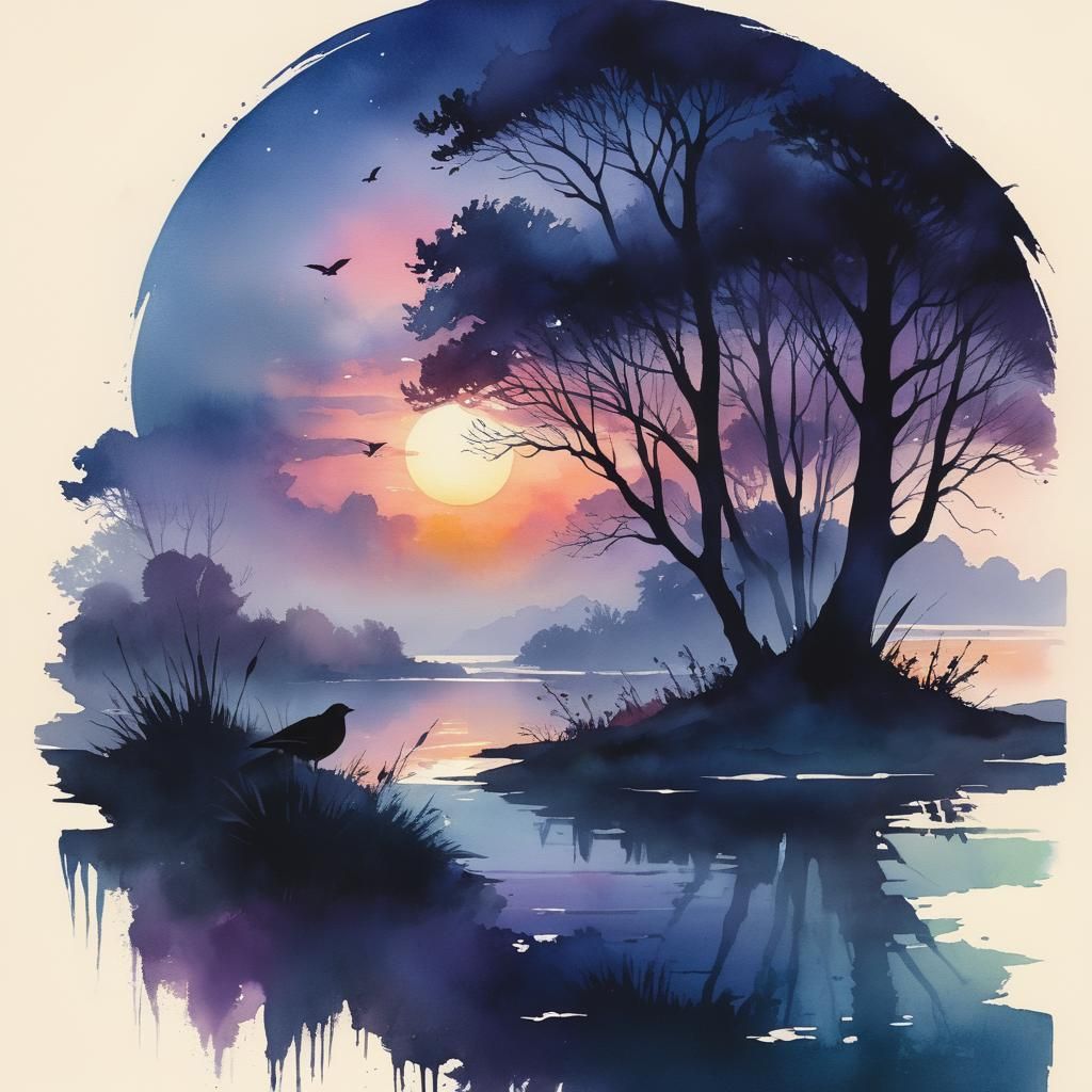 Enchanting Nightingale Serenade: A Watercolor Fantasy