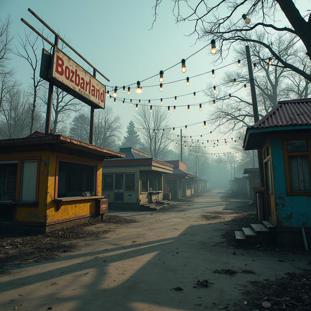 Desolate Amusement Park in Haunting Surreal Style