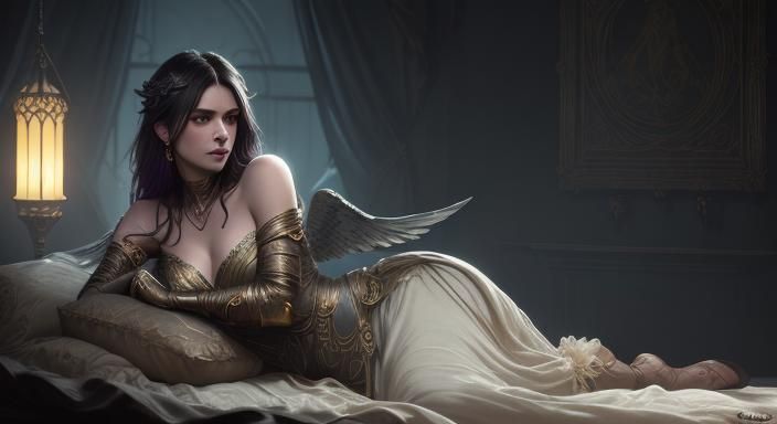 Shackled Angel in Dark Fantasy Art Nouveau Style