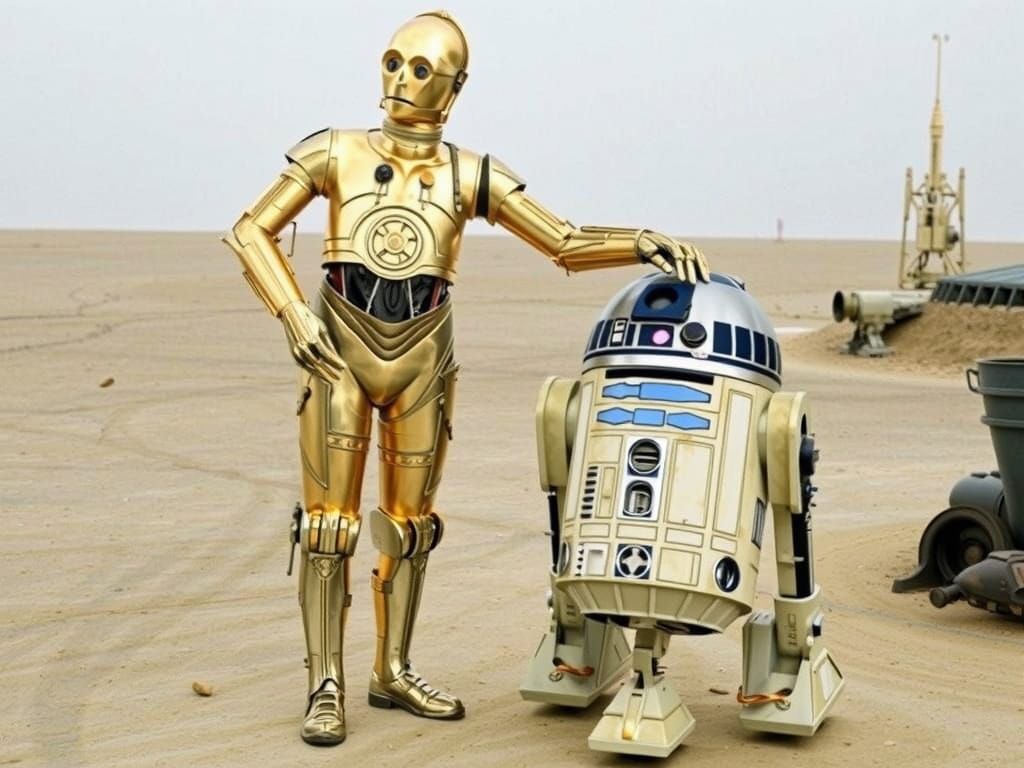 C-3PO and R2-D2 in Action: Photorealistic Star Wars Art