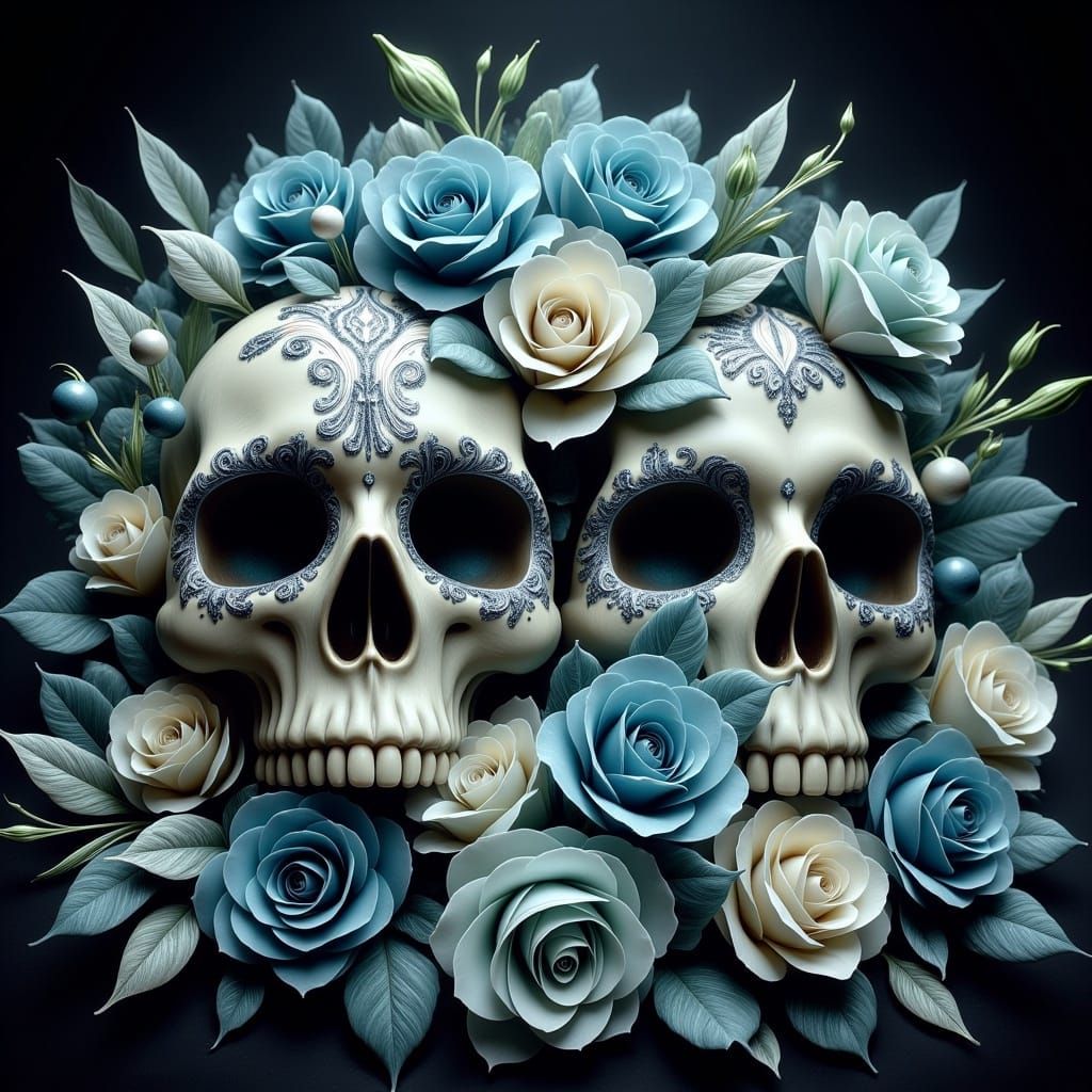 Mardi Gras Skulls with Roses in Baroque Style