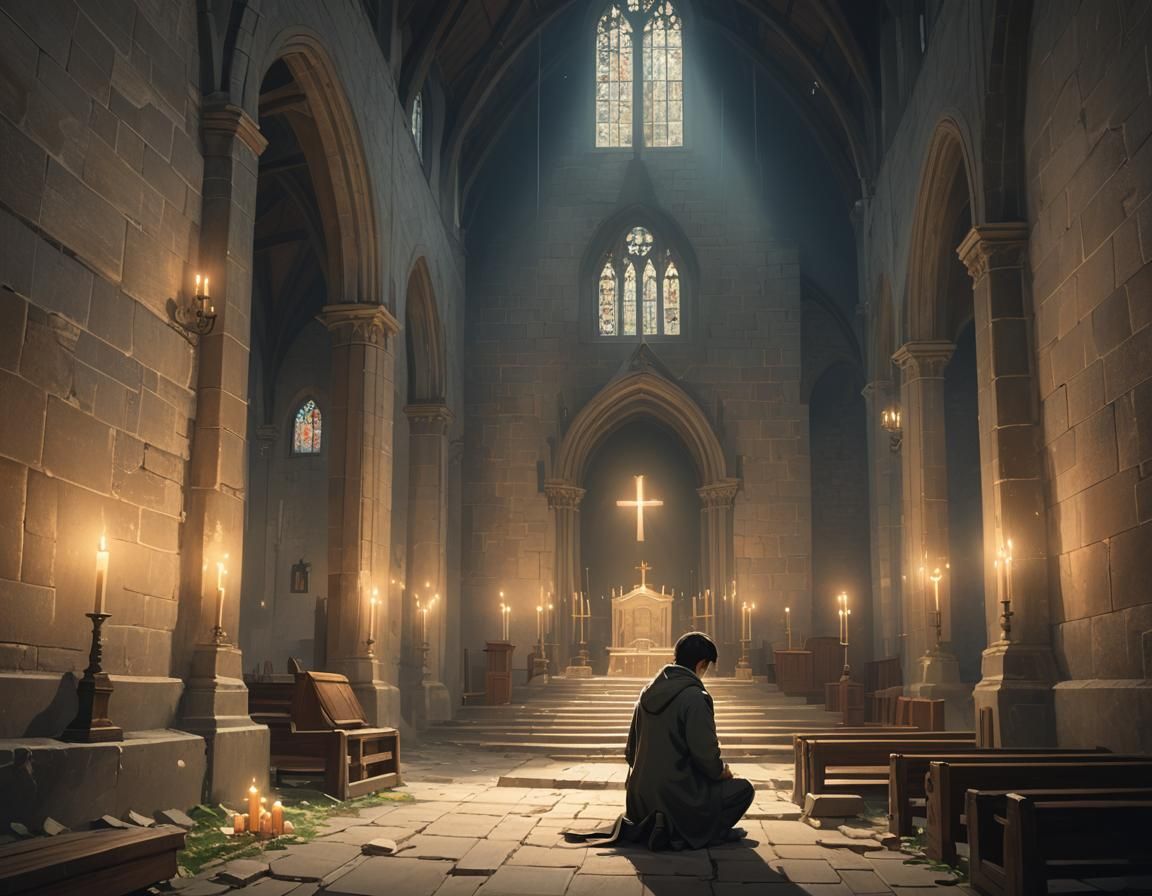 Nihilist Finds Hope in Abandoned Church, Ethereal Painting