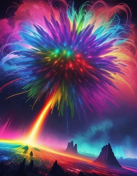 Rainbow Explosion Splash Art: Cosmic Colors