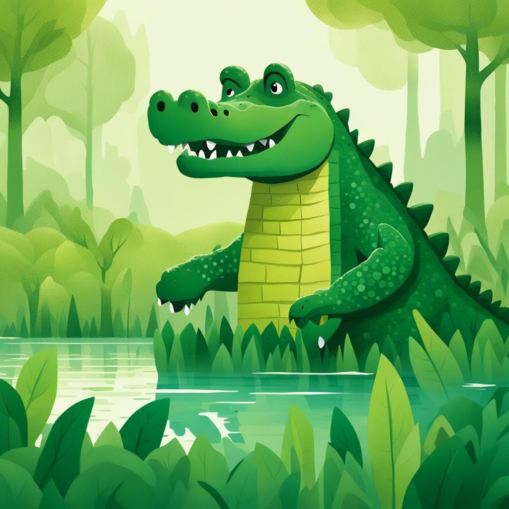 Lyle Lyle Crocodile in Green Bokeh Illustration