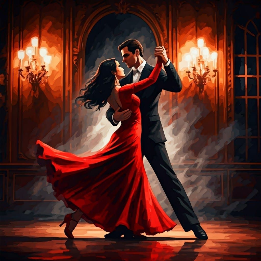 Tango Dancer in Red Gown: Edward Hopper Style