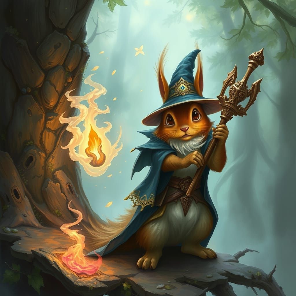 Ethereal Squirrelkin Mage Unleashes Ancient Magic