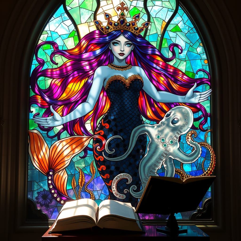 Majestic Mermaid Queen Mosaic in Glass